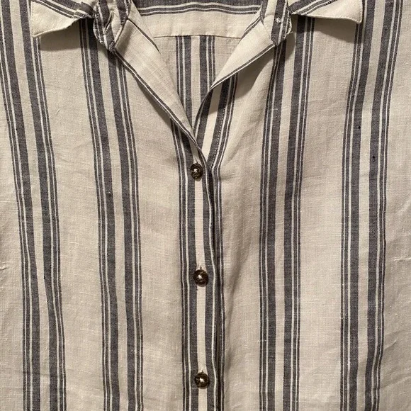 Chicos No Iron Linen Top Womens 1 Medium White Gray Sleeveless‎ Tunic Lagenlook - Picture 2 of 9